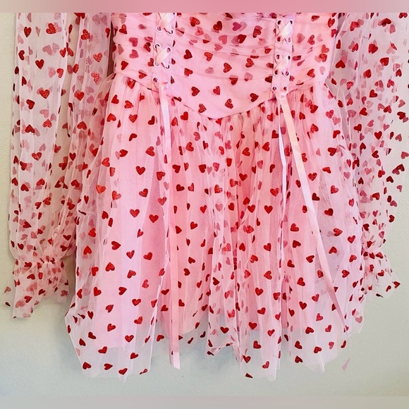 NWT Small Dolls Kill Sugar Thrillz Heavenly Affair Tulle Heart Flocked Babydoll - Picture 3 of 16